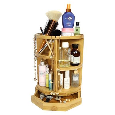 202407 Verstellbare Regale und Schubladen Bambus Dreh- und Schmink-Organisator Haushaltsgegenstände