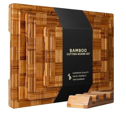 Nachhaltiges Set von 3 personalisierten Bambus-Schnittbrett mit Saft-Rohr große Größe