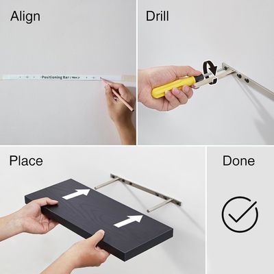 16 In Schwarz Mdf Schwebende Regale 3 Stück für Bücher