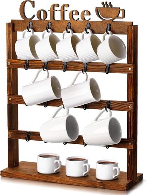 Rustikales Vintage Holz Kaffeetasse Lagerregal 4 Stufe Holz Tisch Top Becherhalter