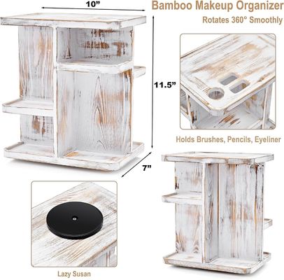 Drehbare Karussell-Make-up-Organisator für Kosmetik und Hautpflege in kundenspezifischem rustikalen Weißholz