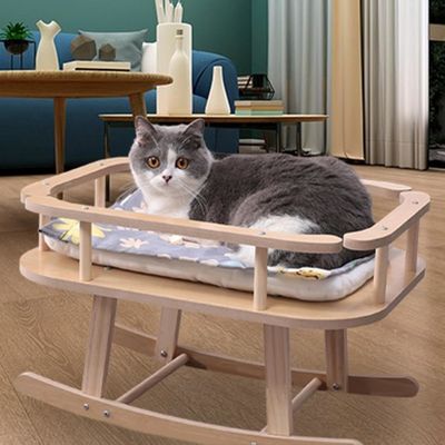 Holz Katzen- und Kleihundebett Tragbares Hochbetten für Haustiere Schaukelstuhl zum Entspannen