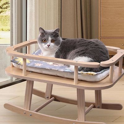 Holz Katzen- und Kleihundebett Tragbares Hochbetten für Haustiere Schaukelstuhl zum Entspannen