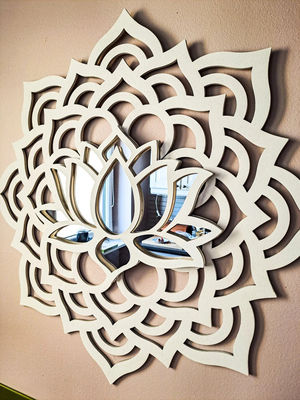 BOHO MANDALA Wandspiegel Lotusblume Sonnenblitz Yoga Meditation Holz Wanddekor