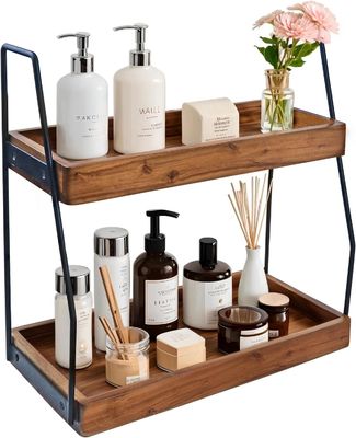 Faltbar Ja Akazien 2-Ebenen Bad Organisator Holz-Speicherregal für die Badezimmerküche