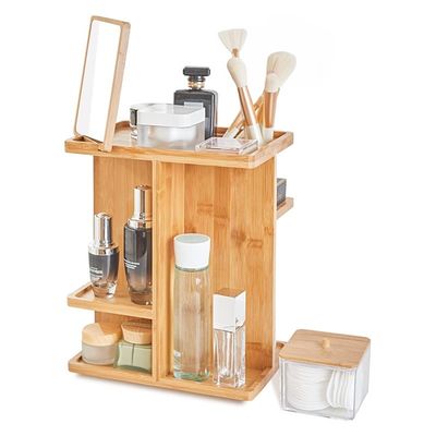 Schnitzende Bambusholz-Make-up-Organisator und Hautpflege-Speicher für eine unbeschwerte Eitelkeit