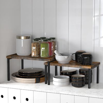 Verfügbar OEM ODM Set von 2 erweiterbaren Regalen in rustikal braun für Platzersparnis