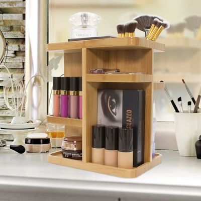 Mehrwertiges Make-up-Organisator Bambusholz Make-up-Speicherkarussell für Hautpflege Last ≤5kg