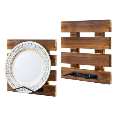 Anpassungsgröße Rustikales Brannte Massivholz und Schwarzmetall Draht Wandmontierte Platte Display Rack