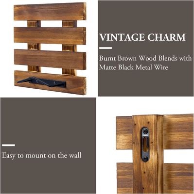 Anpassungsgröße Rustikales Brannte Massivholz und Schwarzmetall Draht Wandmontierte Platte Display Rack