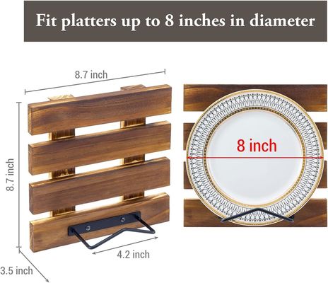 Anpassungsgröße Rustikales Brannte Massivholz und Schwarzmetall Draht Wandmontierte Platte Display Rack