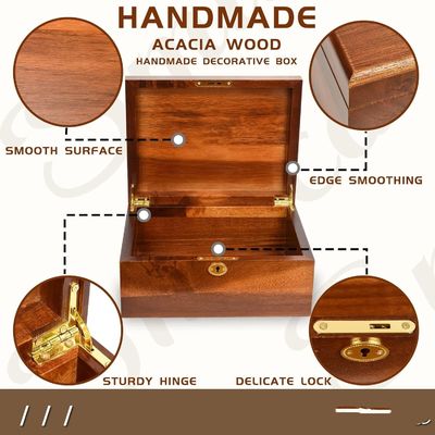 Handgefertigte, massiv aus Akazienholz gefertigte Schachtel mit Scharnierdeckel ideal für Geschenkverpackungen