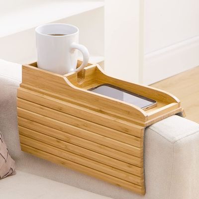 Tragbare Couch Arm Tray Tisch Natürliche Bambussofa Couch Cup Halter mit glänzender Lamination