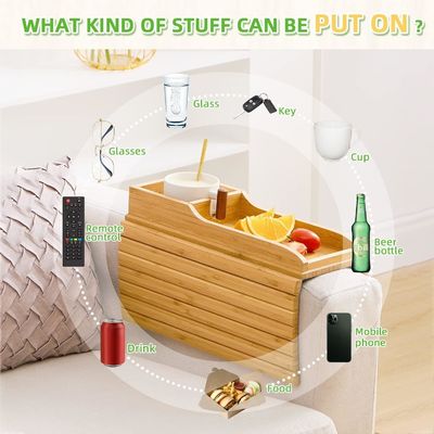 Tragbare Couch Arm Tray Tisch Natürliche Bambussofa Couch Cup Halter mit glänzender Lamination