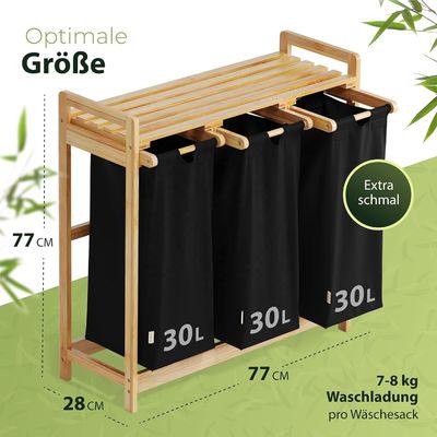 24x13x22cm handgefertigter Waschkorb aus Bambus mit zweiseitigen abnehmbaren Schiebetaschen
