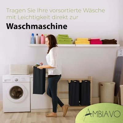 24x13x22cm handgefertigter Waschkorb aus Bambus mit zweiseitigen abnehmbaren Schiebetaschen