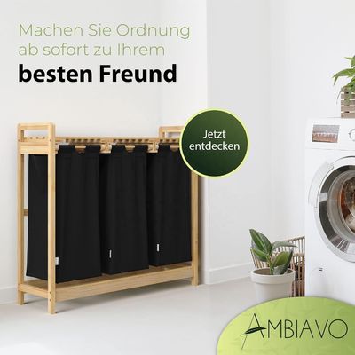 24x13x22cm handgefertigter Waschkorb aus Bambus mit zweiseitigen abnehmbaren Schiebetaschen