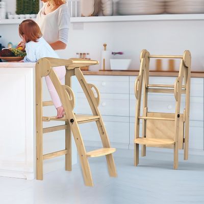 Anpassungs-Logo Akzeptabel Holz Küche Schritt Hocker Helfer Stehturm für Kleinkinder