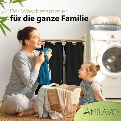 24x13x22cm handgefertigter Waschkorb aus Bambus mit zweiseitigen abnehmbaren Schiebetaschen