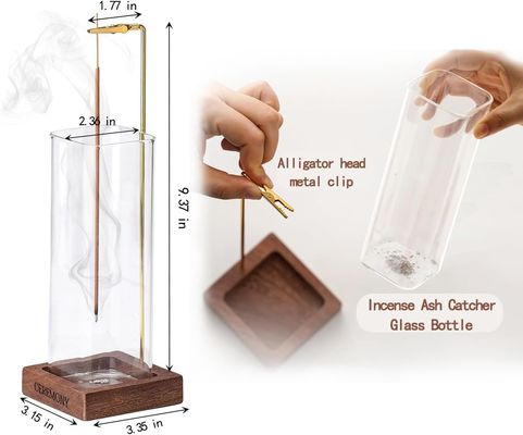 Umweltfreundliche Holz-Weihrauchhalter mit Glas-Aschefänger Anti-Asche-Weihrauchbrenner