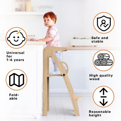 Anpassungs-Logo Akzeptabel Holz Küche Schritt Hocker Helfer Stehturm für Kleinkinder