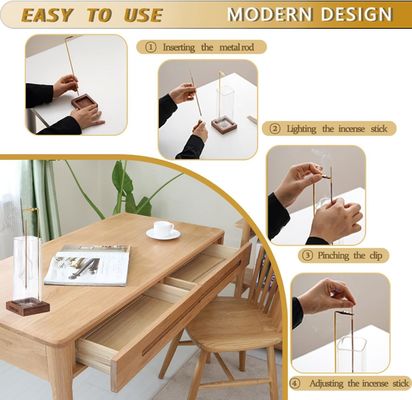 Umweltfreundliche Holz-Weihrauchhalter mit Glas-Aschefänger Anti-Asche-Weihrauchbrenner