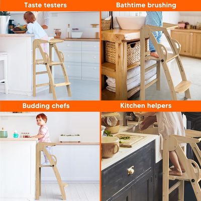 Anpassungs-Logo Akzeptabel Holz Küche Schritt Hocker Helfer Stehturm für Kleinkinder