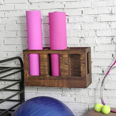 Wandmontierte Massivholz Yoga-Mattenhalter Fitness Fitness-Studio Schaum-Roller-Speicher-Organisator Sport-Übungsmatten-Rack