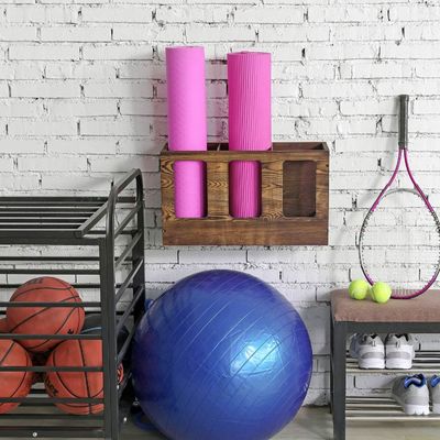 Wandmontierte Massivholz Yoga-Mattenhalter Fitness Fitness-Studio Schaum-Roller-Speicher-Organisator Sport-Übungsmatten-Rack