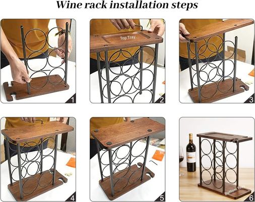 Holz-Winständer mit Tellern, 6 Flaschen und 2 Glaser