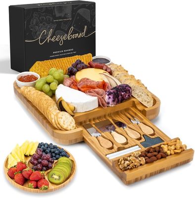 Customized Bambus Natürliche Farbe Käse Board Und Messer Set Charcuterie Boards Geschenk Set