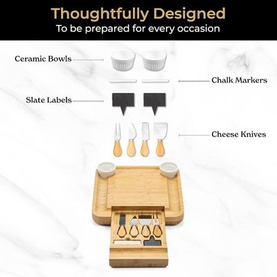 Customized Bambus Natürliche Farbe Käse Board Und Messer Set Charcuterie Boards Geschenk Set