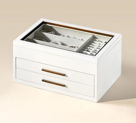 Maßgeschneiderte 3-Schichten-Holzschmuck-Organisator-Box mit Spiegel- und Seidenschirmdruck