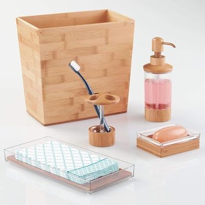 Benutzerdefiniertes Logo akzeptabel 10,5 x 5,75 x 10 Zoll Naturholz Veredelung Bambus Abfallkorb