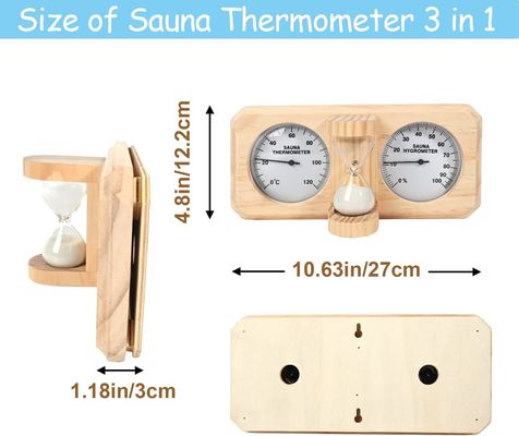 Modernes Design 3 in 1 Holz-Sauna-Thermometer und Hygrometer mit 15-minütigem Sandtimer