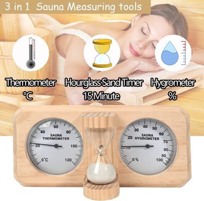 Modernes Design 3 in 1 Holz-Sauna-Thermometer und Hygrometer mit 15-minütigem Sandtimer