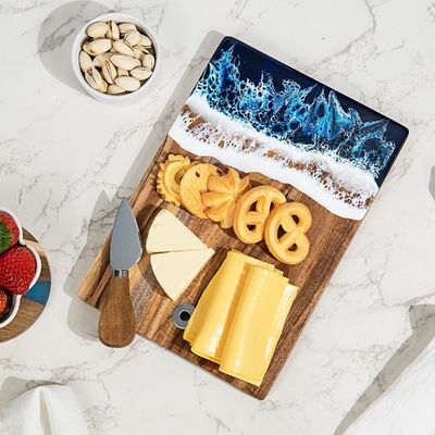 Customized Pattern Acacia Holz Epoxidharz Charcuterie Board für die Zubereitung von Speisen