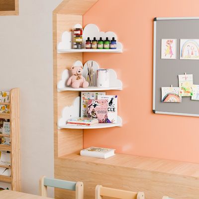 Maßgeschneiderte Bestellung akzeptiert Holzwolken Ecke Wand Display Regal für Handwerk Organisation
