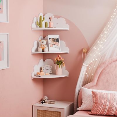 Maßgeschneiderte Bestellung akzeptiert Holzwolken Ecke Wand Display Regal für Handwerk Organisation