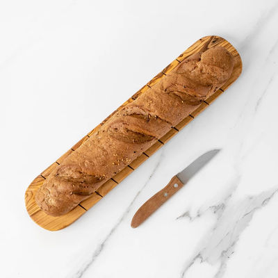 Grau-weiß angepasste Form Handwerker Olivenholz Baguette Schneidebrett für Brotliebhaber