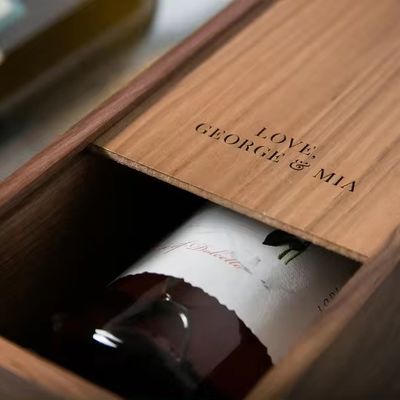 Seidenbildschirm Druck Kiefer Wein Champagner Box für Verlobung und Hochzeit 35x11x11cm