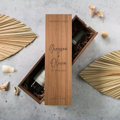 Seidenbildschirm Druck Kiefer Wein Champagner Box für Verlobung und Hochzeit 35x11x11cm