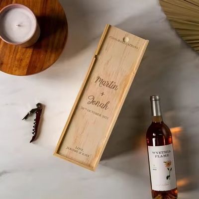 Seidenbildschirm Druck Kiefer Wein Champagner Box für Verlobung und Hochzeit 35x11x11cm