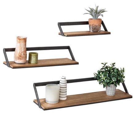 Individuelles Logo Heimdekoration Set von 3 schwarzen/natürlichen Holzregalen Hängende Displayregale