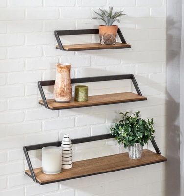 Individuelles Logo Heimdekoration Set von 3 schwarzen/natürlichen Holzregalen Hängende Displayregale