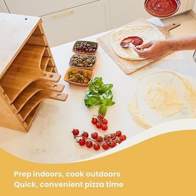 Innovatives Design 4 x 12 Zoll nicht klebendes echtes Bambus-Pizza-Board Holz-Pizza-Pellerregal