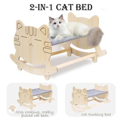 Katzenhängematte mit zwei abnehmbaren Abdeckungen und erhöhten Holzrahmen