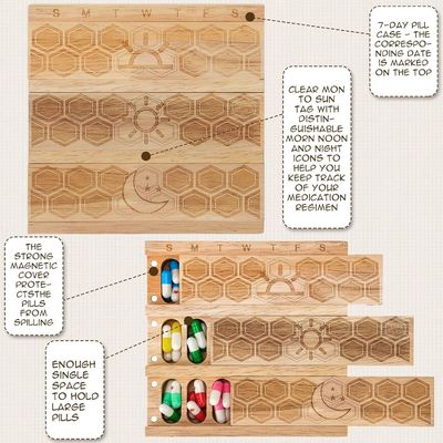 Kompakter Holz wöchentlicher Pillenorganisator Halter täglicher Dispenser Pillen Sorter Pillenbehälter