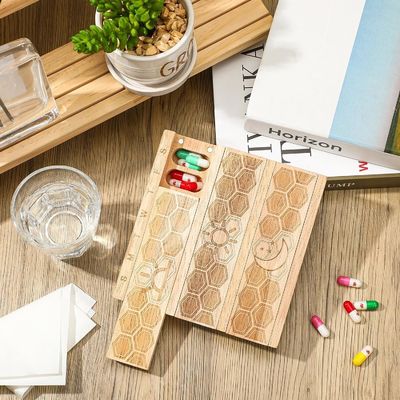 Kompakter Holz wöchentlicher Pillenorganisator Halter täglicher Dispenser Pillen Sorter Pillenbehälter