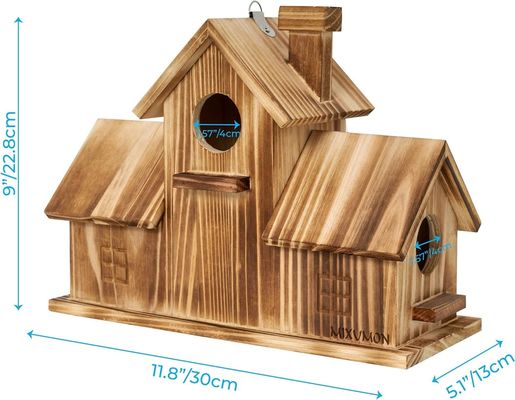 Holzhaus mit 3 Löchern aus Holz, handgefertigt aus Holz für den Garten